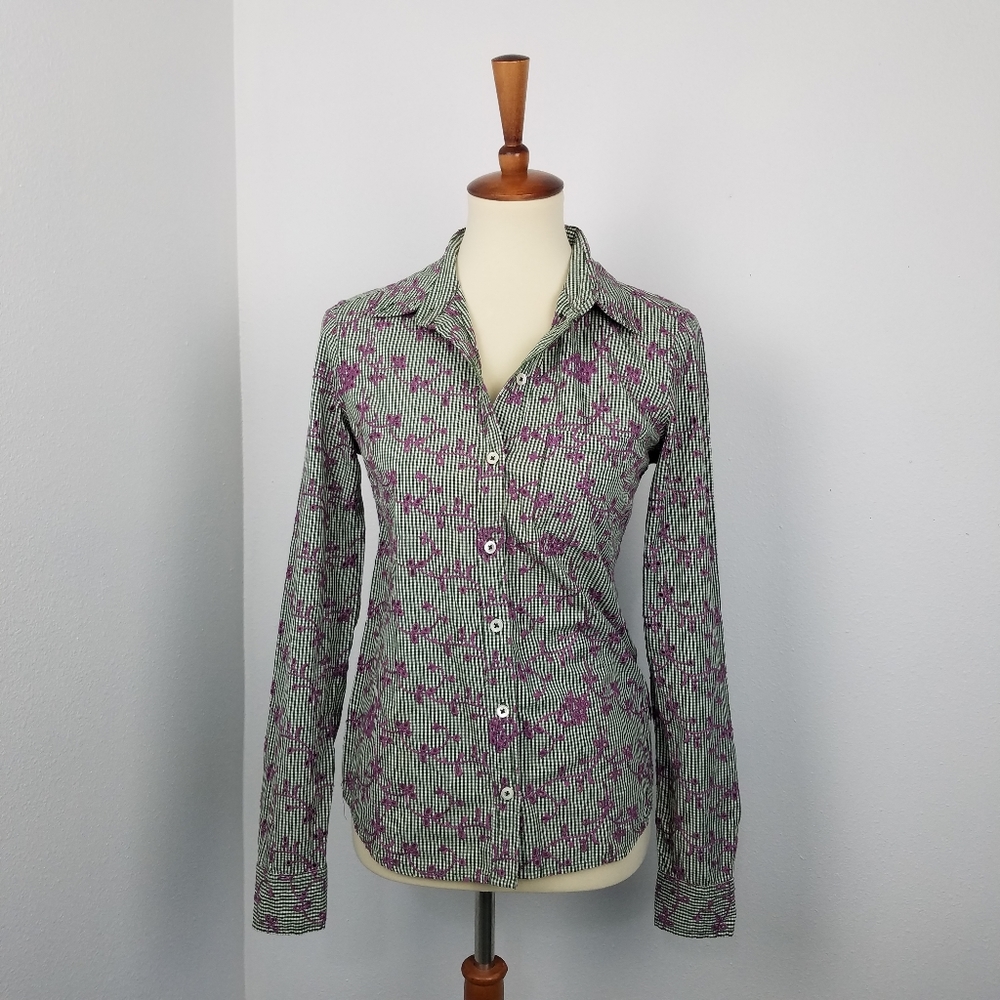 Anthro Odille Purple & Green Eyelet Button Down 5 for $30